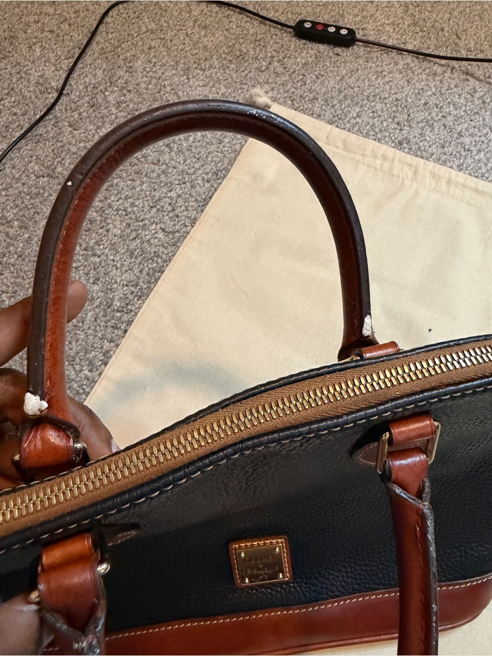 Dooney & Bourke Black and Brown Pebbled Leather Dome Satchel - Picture 8 of 16